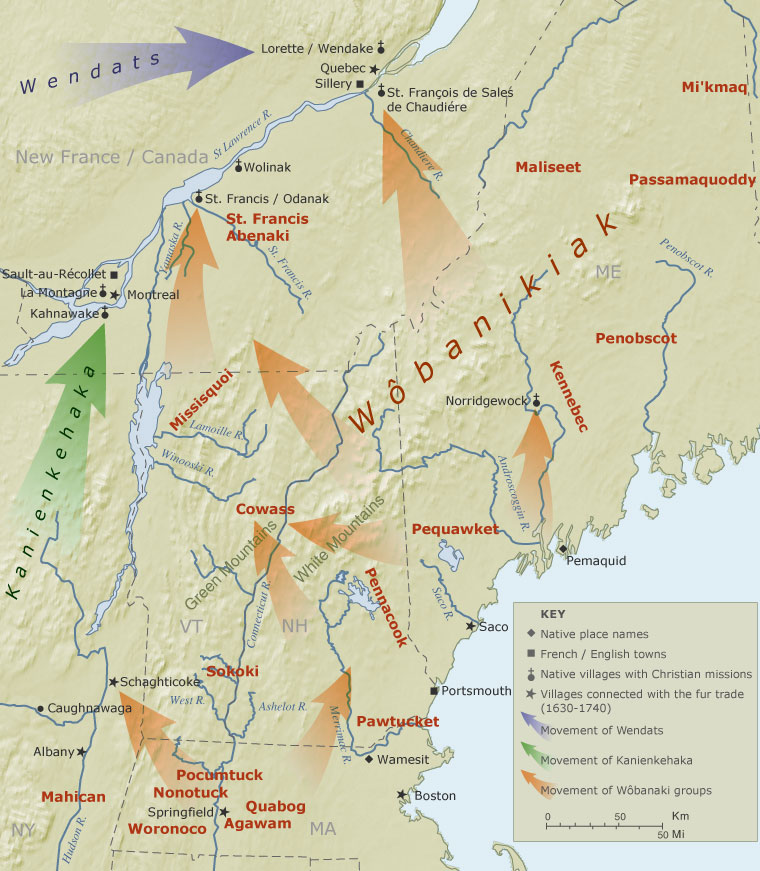 Map showing Native Homelands and Movements in the Northeast