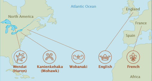 map of the homelands of the five groups.