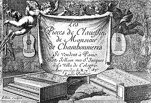 title page engraving from Cambonnieres 'Les Pieces de Clavessin'